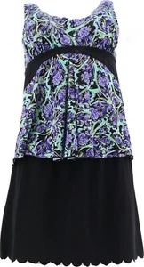 Fit 4 U Purple Floral Tankini Top with Black Scallop Edge Swim Skirt Size 6 NWT - Picture 1 of 3