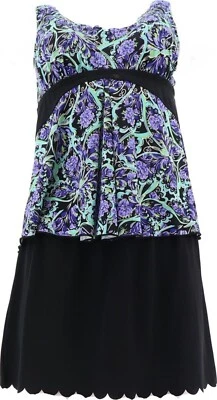 Blusa regata fit 4 U roxa floral com borda de vieira preta tamanho 6 nova com etiquetas - Imagem 1 de 3