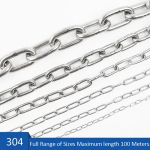 1.2 mm-12mm 304 Stainless Steels Chain Heavy Duty Durable Security Links 1 Meter - Afbeelding 1 van 34