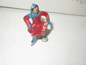 VINTAGE DIECAST FIGURE - WOMAN IN RED W/BLUE SCARF  ICE-SKATING- FAIR- M41 - Picture 1 of 1