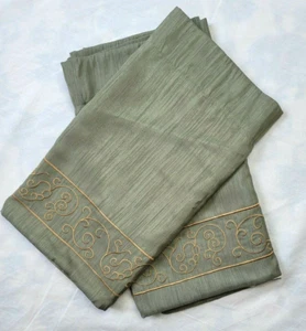 2 Chris Madden Shades of Sage Gold Scroll Valances Green Cotton Lined 80x18 - Picture 1 of 10