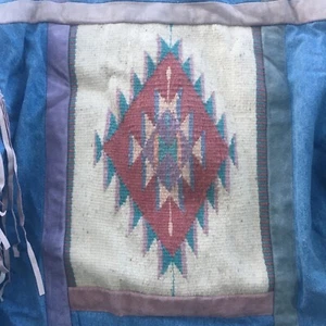 SFR Santa Fe ReCreations Art To Wear Fringe Jacket Western Leather Denim Large - Picture 1 of 10