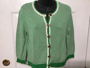 Lilly Pulitzer Sweater Kelly Green White Stripe Button Front Scoop Neck Size S - Imagen 1 de 3
