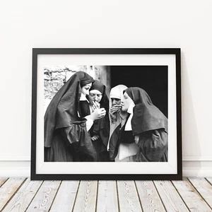 Vintage Photo - Smoking Nuns - Photography, Black & White, Wall Art, Home Decor - Picture 1 of 1