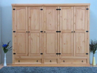 5trg Kiefer Mexico Kleiderschrank New Mexiko massiv Schlafzimmer Schrank natur - Bild 1 von 4