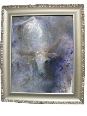 Original Acrylic Painting of Bucking Bull by Shirley Hartley, Rodeo, Ranch - Image 1 of 3