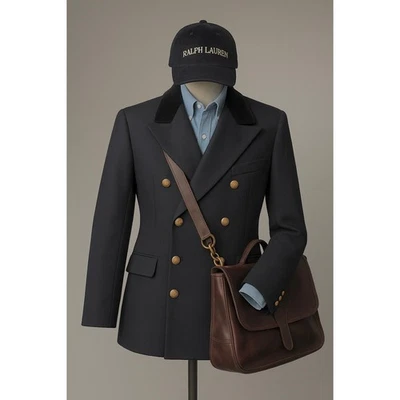 Vintage Ralph Lauren Country Wool Velvet Double Breasted Military Jacket USPS 8 - Image 1 of 4