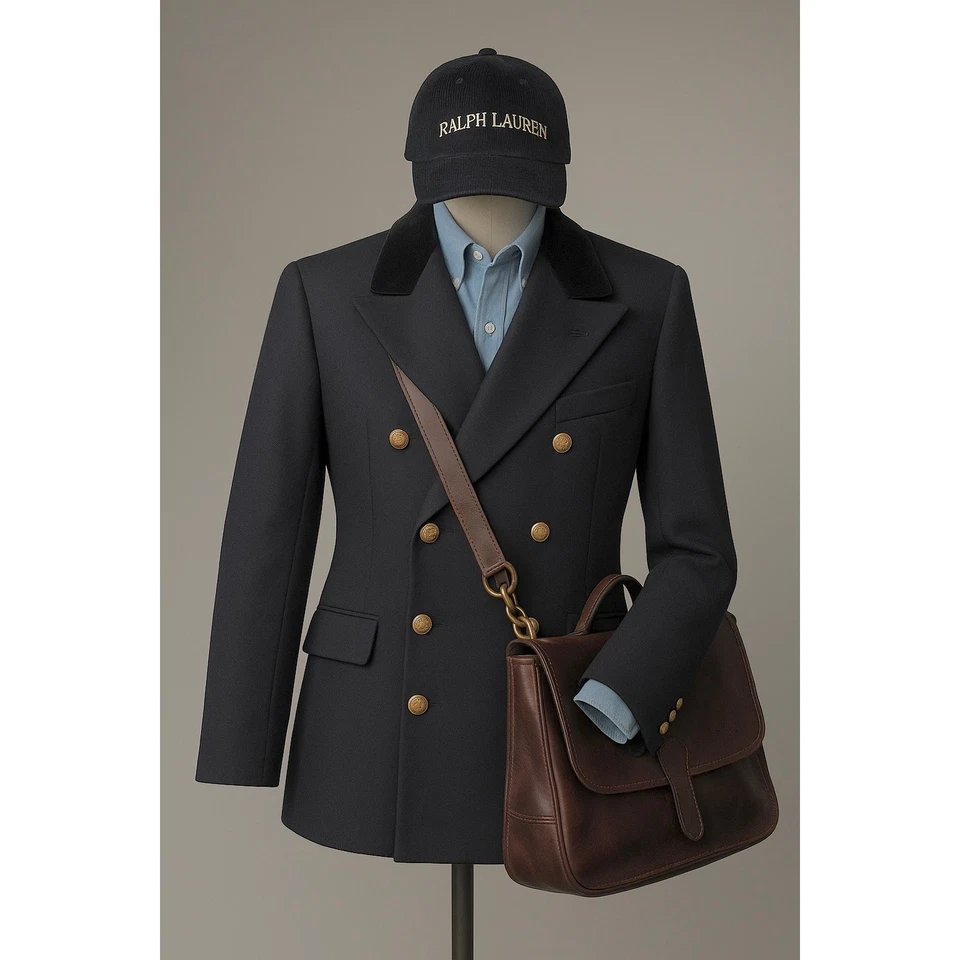 Винтажная шерстяная бархатная двубортная военная куртка Ralph Lauren Country USPS 8 - Изображение 1 из 4