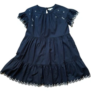 Crewcuts girls navy blue short sleeve dress size 7 stars ruffled 100% cotton - Picture 1 of 10