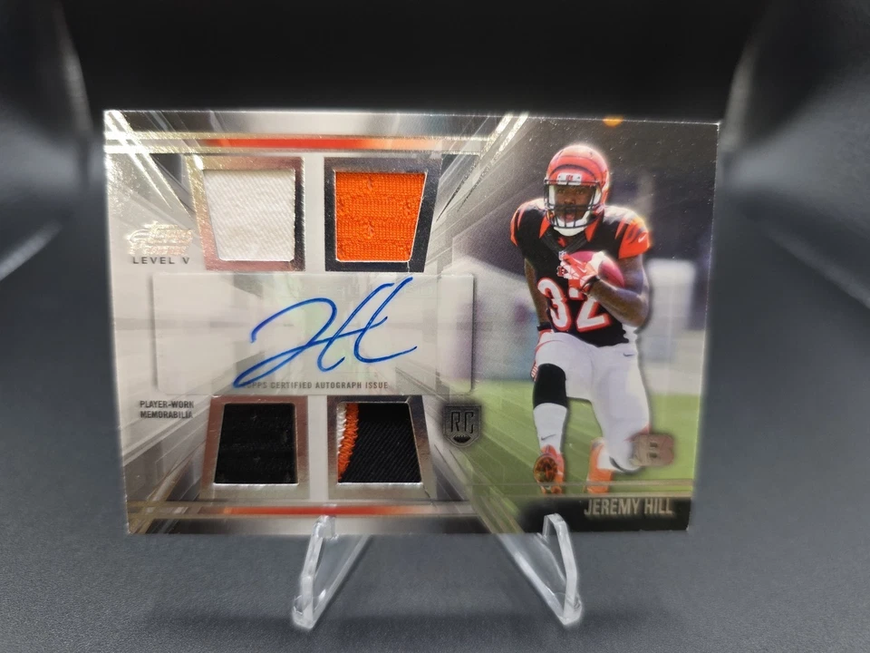 2014 Topps Prime Level V Quad Tri-Color Materials, Auto, RPA  Jeremy Hill PV-JH - Image 1 of 4