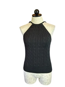 Camiseta sin mangas Ralph Lauren para mujer tejida con cable negra lisa corbata talla M ajustable - Imagen 1 de 9