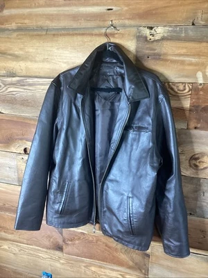 Chaqueta de cuero Massini clásica con cremallera marrón oscuro forrada para hombre grande vintage Foto 1 de 4