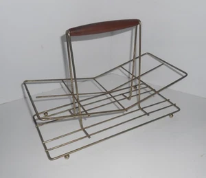 Vintage Mid-Century Wire Rack Drink/Bottle Holder with wood handle - Picture 1 of 7