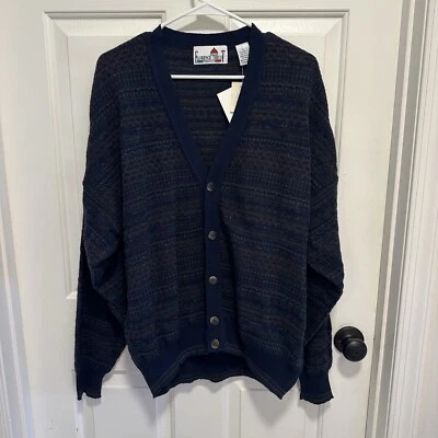 复古 Florence Tricot 男式羊毛混纺纽扣开衫 Coogi 风格 L 码 — 第 1/4 张图片