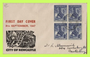 Australien 1947 150th Anniv, City of Newcastle 31/2d Block Ersttagsbrief - Bild 1 von 1