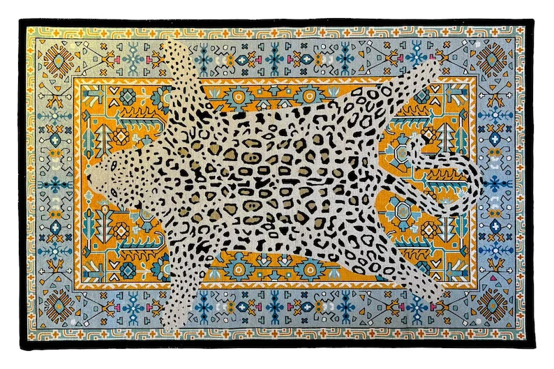 传统金色正品豹纹地毯手工塔夫特 Rus 套装客厅 — 第 1/4 张图片