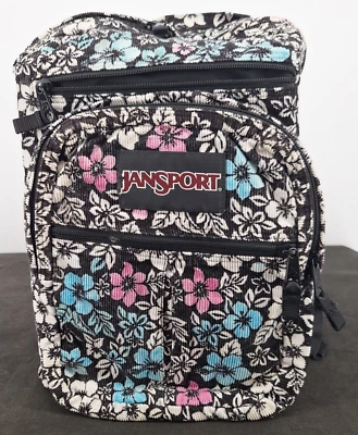 Mochila Jansport De Colección 80 Negra Marfil Suave Pana Hawaiana Floral Foto 1 de 4