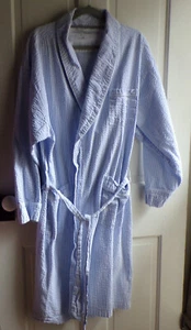 The Vermont Country Store Blue White Seersucker Cotton Belt Wrap Robe Size M - Picture 1 of 5