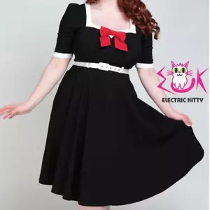 Collectif Sadie Nautical Swing Dress Black Red Bow Full Skirt w POCKETS NEW - Picture 1 of 10