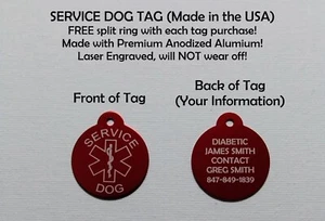 Service Dog Tag Double Sided with Medical Alert Symbol - Picture 1 of 1