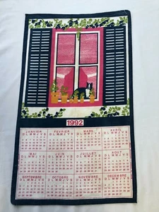 Torchon Calendrier 1992 Tissu Collectionneur Vintage Chat (DIV003) - Imagen 1 de 5