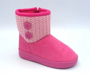 New Girl's Suede Button Decoration Knitted Boots Pink - Picture 1 of 6