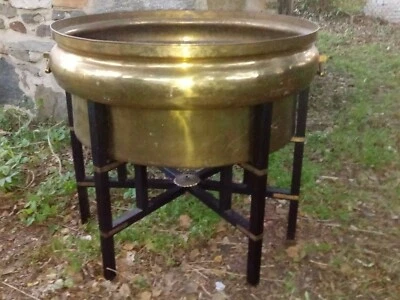 ENORME SOPORTE MACETA LATÓN COBRE MANIJAS INSERTAR BASE MESA CENTRO Foto 1 de 4
