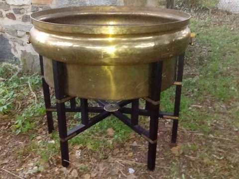HUGE COPPER BRASS PLANTER POT STAND HANDLES INSERT COFFEE TABLE BASE Cover