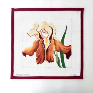 JULIE MAR Handpainted Needlepoint Canvas Orange Flower Iris Floral 14 Mesh - Picture 1 of 4