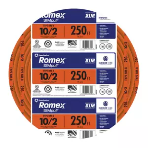 250 FT 10/2 NM-B W/GROUND HOUSE WIRE/CABLE Romex - Picture 1 of 3