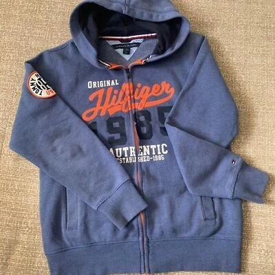 Jaqueta com Capuz Tommy Hilfiger Feminina Tamanho Grande 16/18 Zíper Completo Azul/Laranja  - Imagem 1 de 4