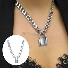 Stainless Steel Stunning Silver Curb Chain Necklace Lobster Clasp Lock Pendant
