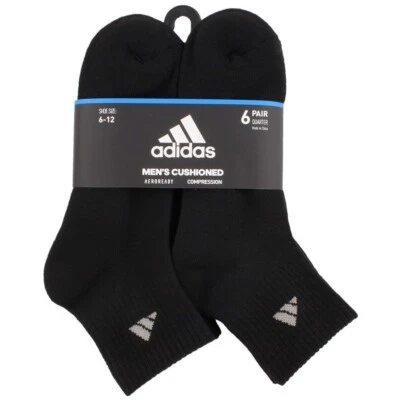 Adidas 6 pares de calcetines acolchados para hombre talla 8-12 negros GRANDES #358 Foto 1 de 4