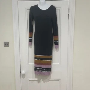 ICHI Ribbed Long / Midi Dress - Dark Grey Melange - Size S - New - Picture 1 of 5