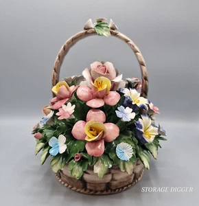 Vintage Ceramic Basket with Flowers by S. Rioleva Capodimonte Italy 1960s Decor - Picture 1 of 15