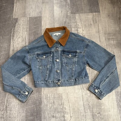 Pacsun Jacket Womens XS Blue Crop Denim Jean Trucker Sherpa Collar 100% Cotton - Image 1 of 4