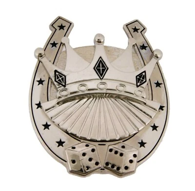 Hebilla de cinturón Lucky Crown Western Rodeo metal plateado herraduras grandes dados de Las Vegas Foto 1 de 2