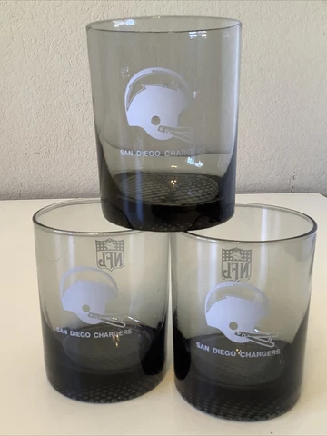 3 NFL San Diego Chargers Smoke Glass Whiskey Low Ball Rocks Glasses Cover