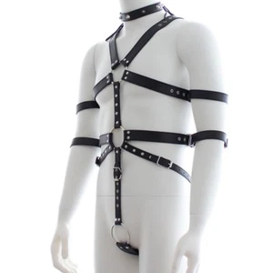 Mens Leather Full Body Chest Harness Adjustable Lingerie Costume Fancy Club Wear - Picture 1 of 24