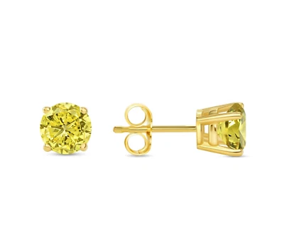 Brincos de diamante cultivado de corte redondo 1 quilate Canário VS criado em laboratório ouro amarelo 14K - Imagem 1 de 3