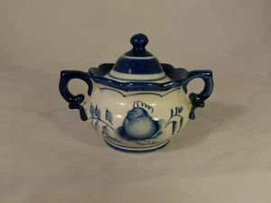 Russian Gzhel | Porcelain Sugar/Preserves Bowl | Hand painted/ vintage - Picture 1 of 2