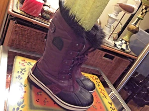 Sorel Snow Rain Boots  Faux Fur Trim  Waterproof  purple- black Youth 2 - Picture 1 of 21