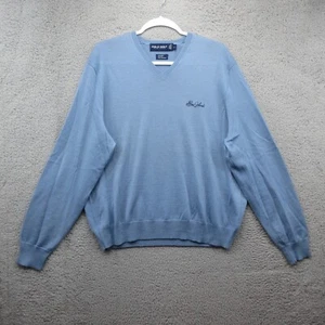 Polo Golf Ralph Lauren Sea Island V Neck Sweater Mens L Blue Wool Silk Cashmere - Picture 1 of 9