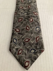 Corbata Viaggio Geométrica Gris Azul Rojo 100% Seda Hecha en EE. UU. - Imagen 1 de 2