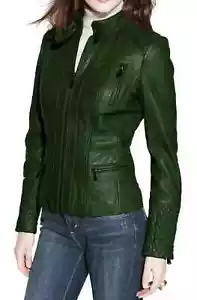 Women's Genuine Lambskin Leather Jacket Handmade Motorcycle Stylish Soft Biker - Picture 1 of 5