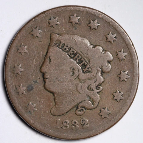 1832 Coronet Head Large Cent CHOICE G/VG E297 ANL Cover