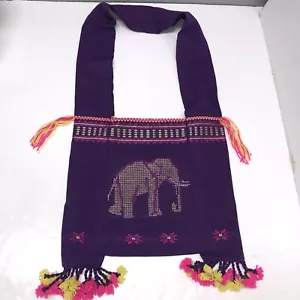 Boho Ethno bestickt Tasche Schultertasche Elefant lila Festival Quaste ACWC - Bild 1 von 6