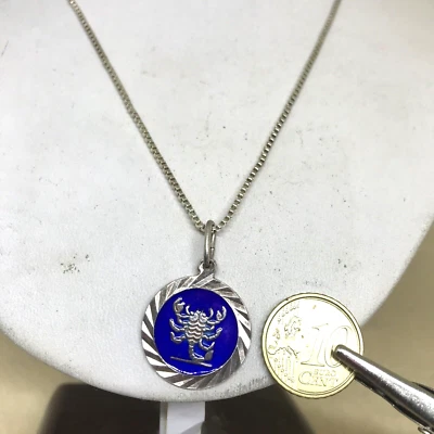 COLLANA CON CIONDOLO ZODIACO SCORPIONE IN SMALTO BLU' AUTENTICO ANNI 70  - Immagine 1 di 4