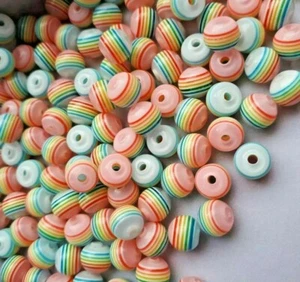 Pack of 50 Transparent Stripe Resin Beads Round Pink Striped Crafts 8mm - Picture 1 of 2