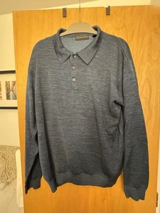 Baracuta Long Sleeve Polo Shirt Mens Size L Marled Blue Button Down Collar - Picture 1 of 9